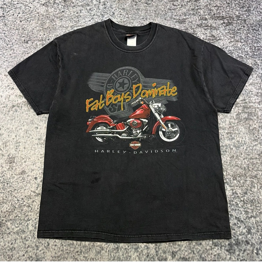 VTG Harley Davidson T Shirt 'Fat Boys Dominate' Mens XL Black 2002 Biker Graphic